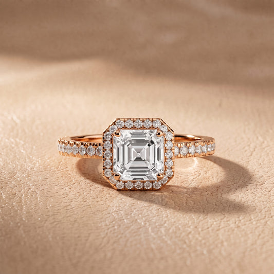 Rosemary Halo Pavé Asscher Diamond Engagement Ring in Rose Gold - front.jpg