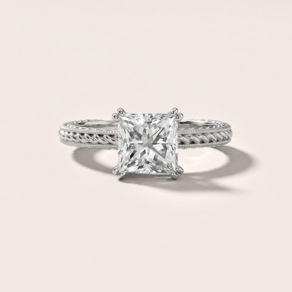 Lacey Rope Solitaire Princess Diamond Engagement Ring in Platinum - front.jpg