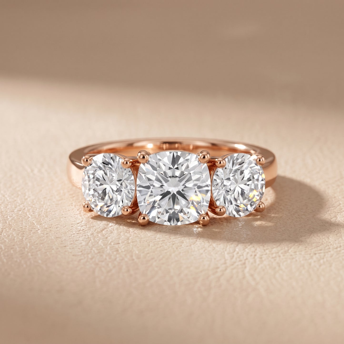 Esme Three-Stone Tapered Cushion Diamond Ring in Rose Gold - front.jpg