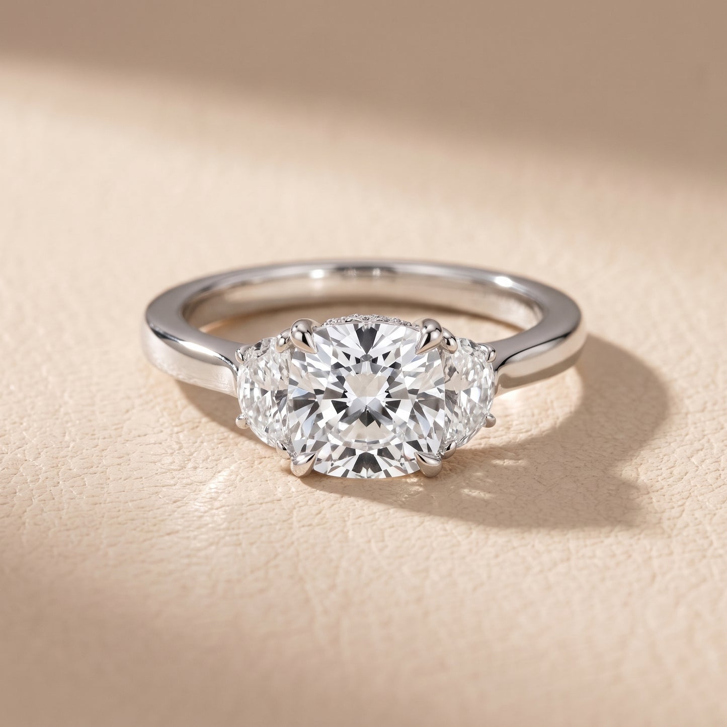 Romy Three-Stone Cushion Diamond Engagement Ring in Silver - front.jpg