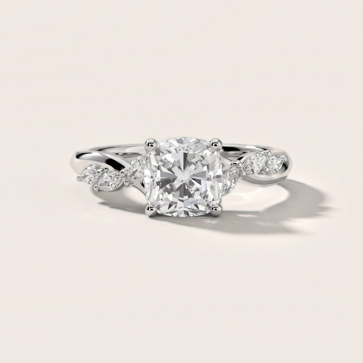 Cathy Leaf Twist Cushion Diamond Engagement Ring in Silver - front.jpg