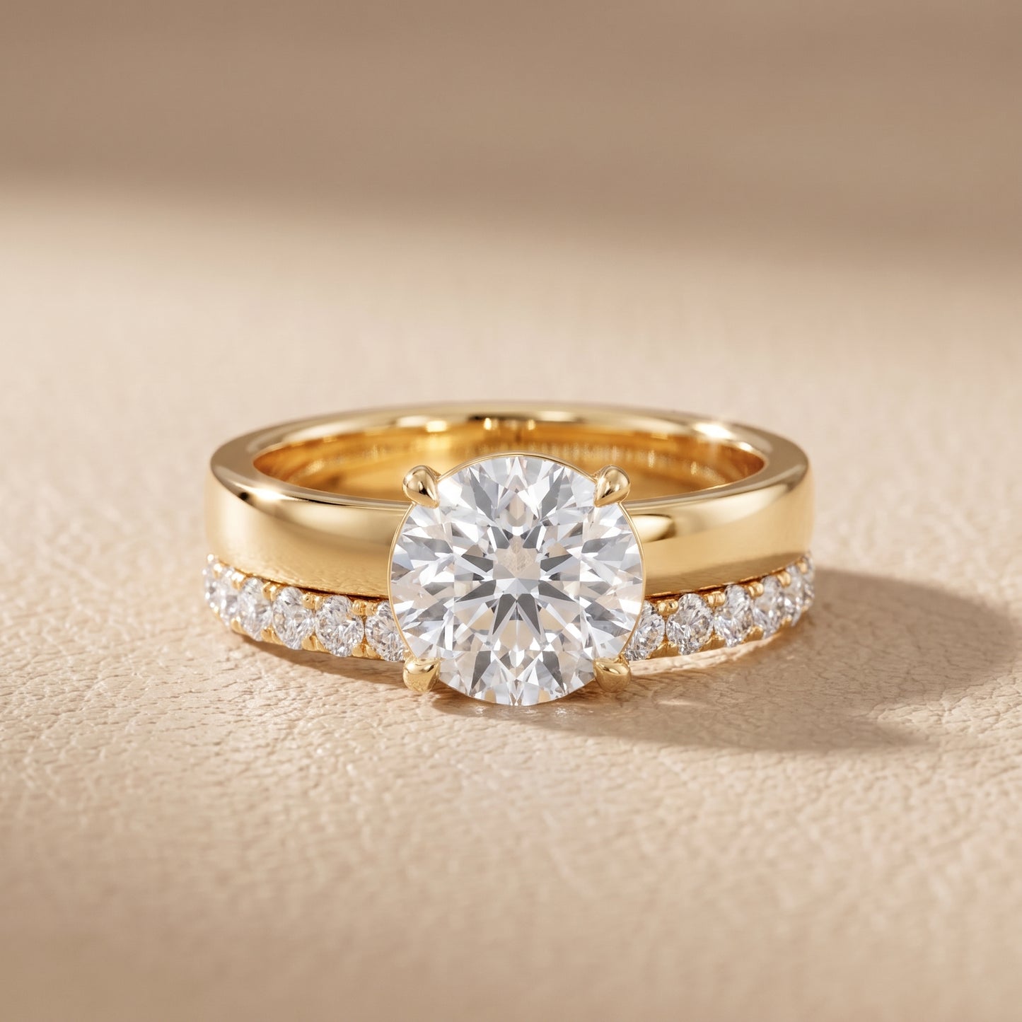 Veda Split Shank Pavé Round Diamond Engagement Ring in Yellow Gold - front.jpg
