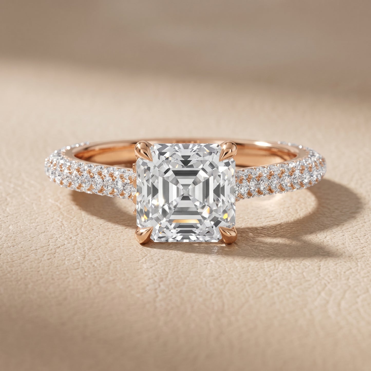 Della Hidden Halo Pavé Asscher Diamond Engagement Ring in Rose Gold - front.jpg