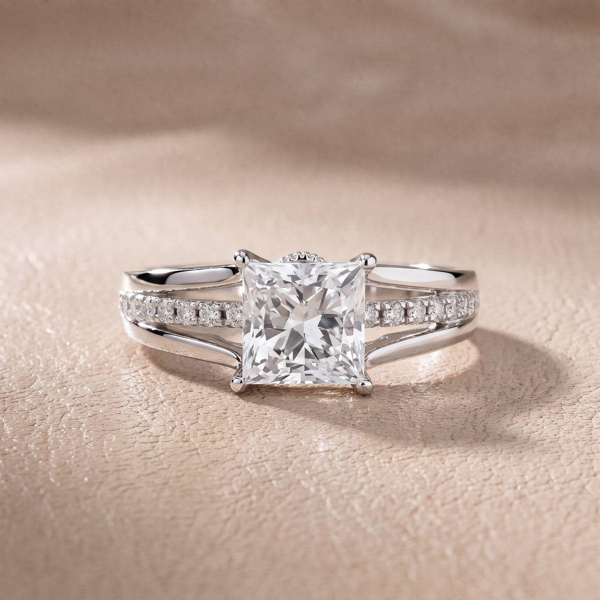 Serena Split Shank Pavé Princess Diamond Engagement Ring in Silver - front.jpg