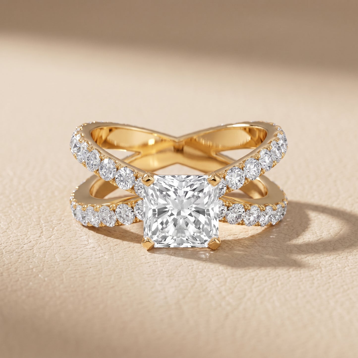 Lior Criss Cross Pavé Radiant Diamond Engagement Ring in Yellow Gold - front.jpg