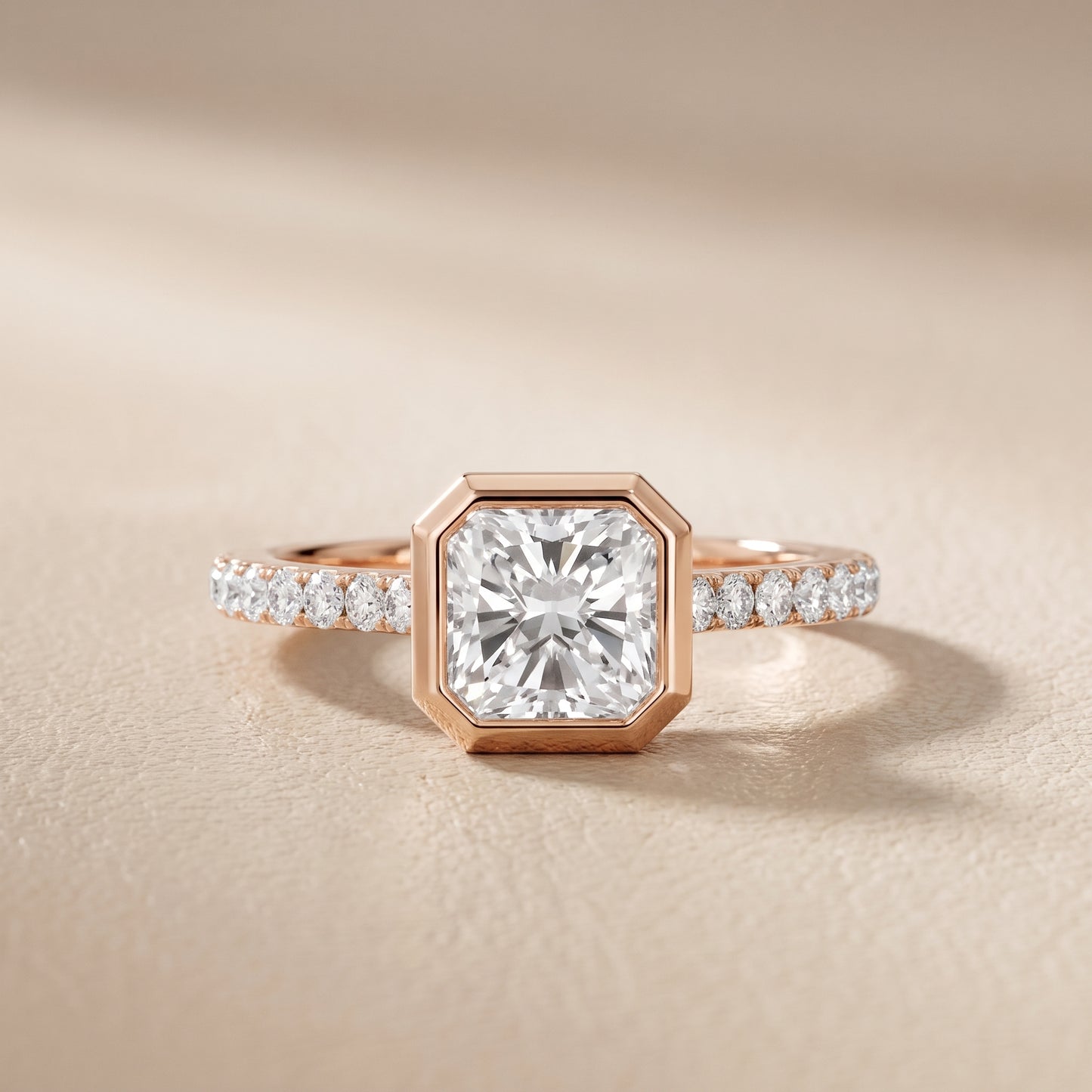 Cora Bezel Pavé Radiant Diamond Ring in Rose Gold - front.jpg
