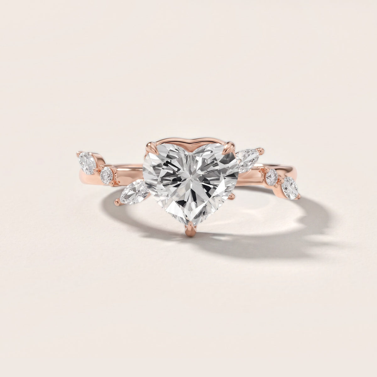Vivian Leaf Heart Diamond Engagement Ring in Rose Gold - front.jpg