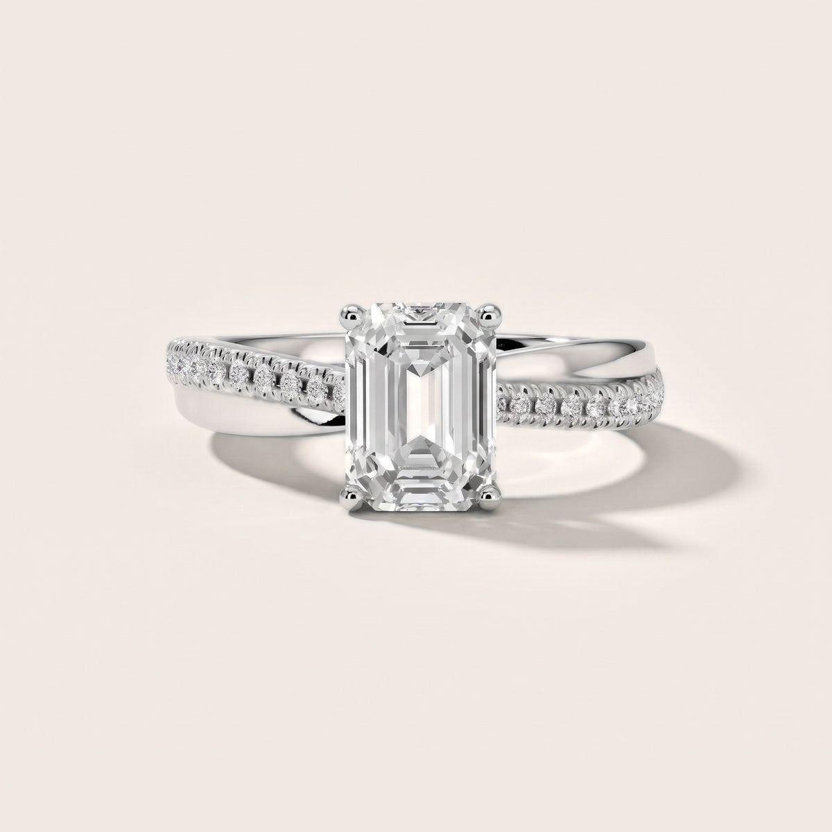 Loma Bypass Pavé Emerald Diamond Engagement Ring in Silver - front.jpg