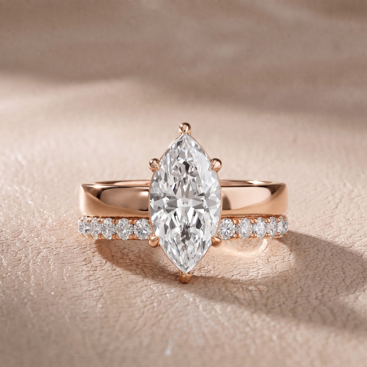 Josephine Split Shank Pavé Marquise Diamond Engagement Ring in Rose Gold - front.jpg