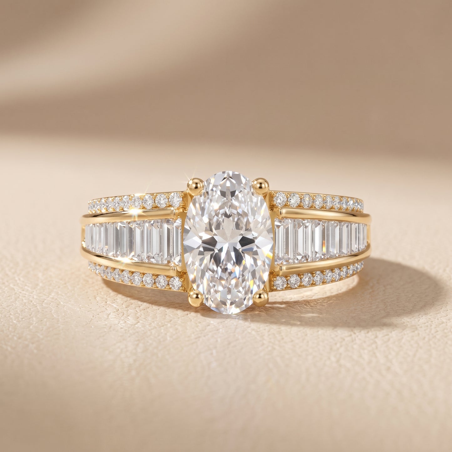 Halle Channel Set Baguette Accent Oval Diamond Engagement Ring in Yellow Gold - front.jpg