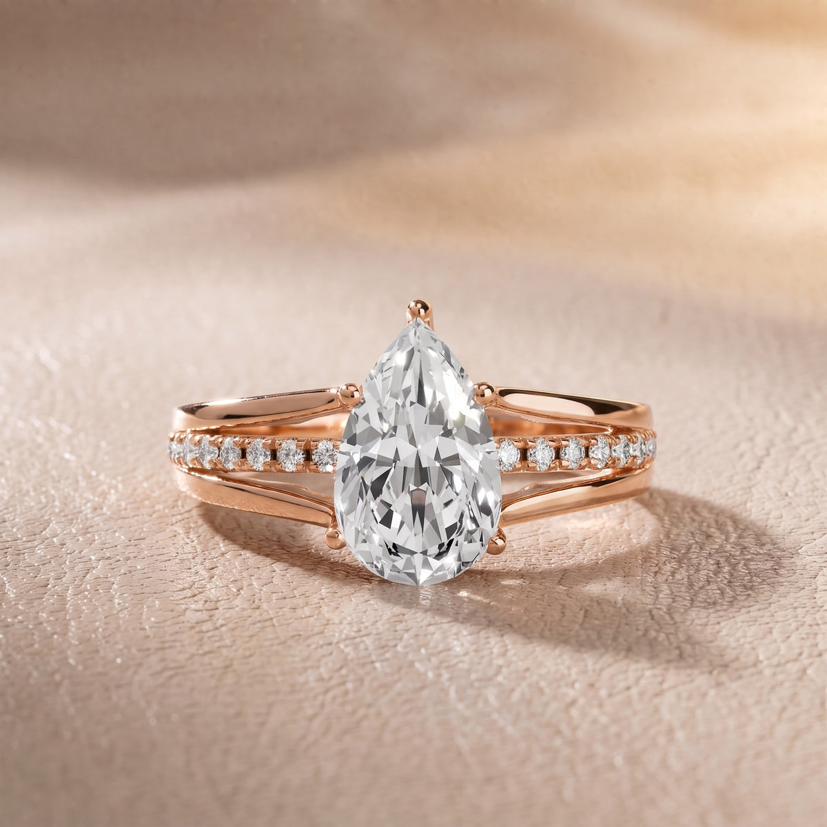 Serena Split Shank Pavé Pear Diamond Engagement Ring in Rose Gold - front.jpg