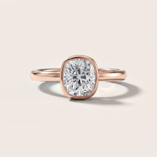 Carina Bezel Hidden Halo Cushion Diamond Engagement Ring in Rose Gold