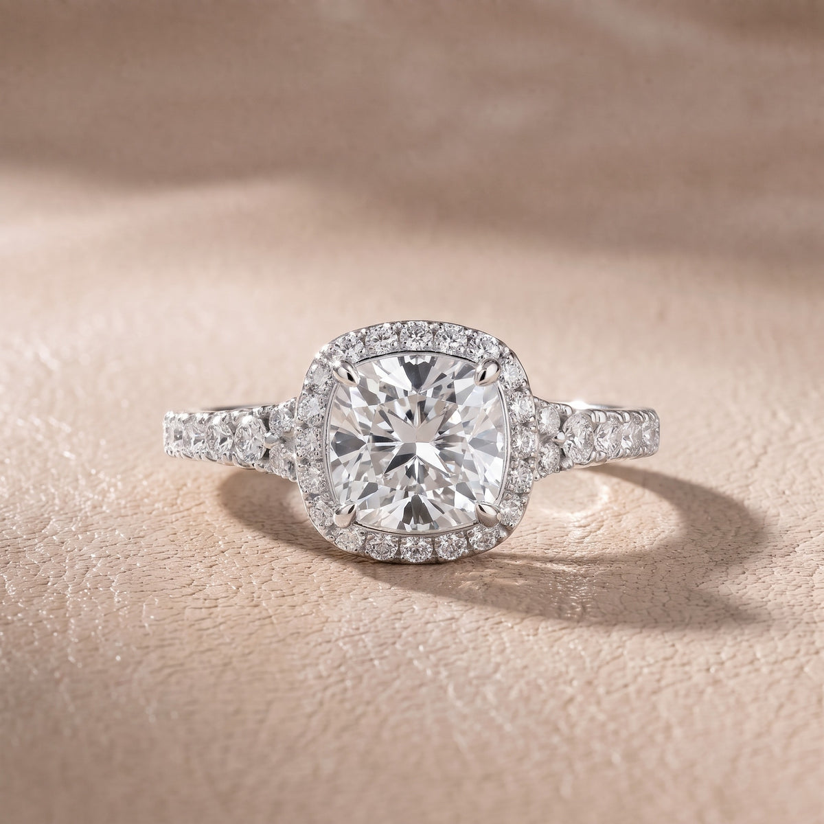 Bella Halo Pavé Cushion Diamond Engagement Ring in White Gold - front.jpg