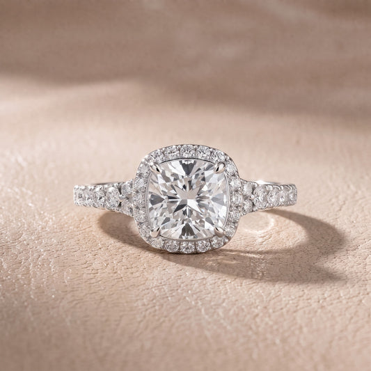 Bella Halo Pavé Cushion Diamond Engagement Ring in White Gold - front.jpg