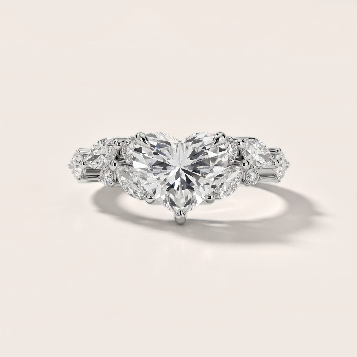 Kelsey Leaf Cluster Heart Diamond Engagement Ring in Silver - front.jpg