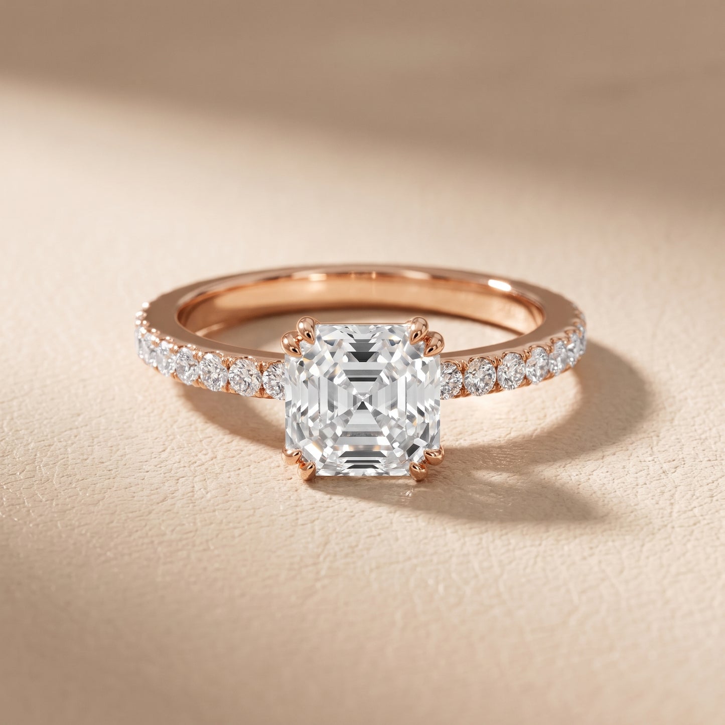 Novara Solitaire Pavé Asscher Diamond Ring in Rose Gold - front.jpg