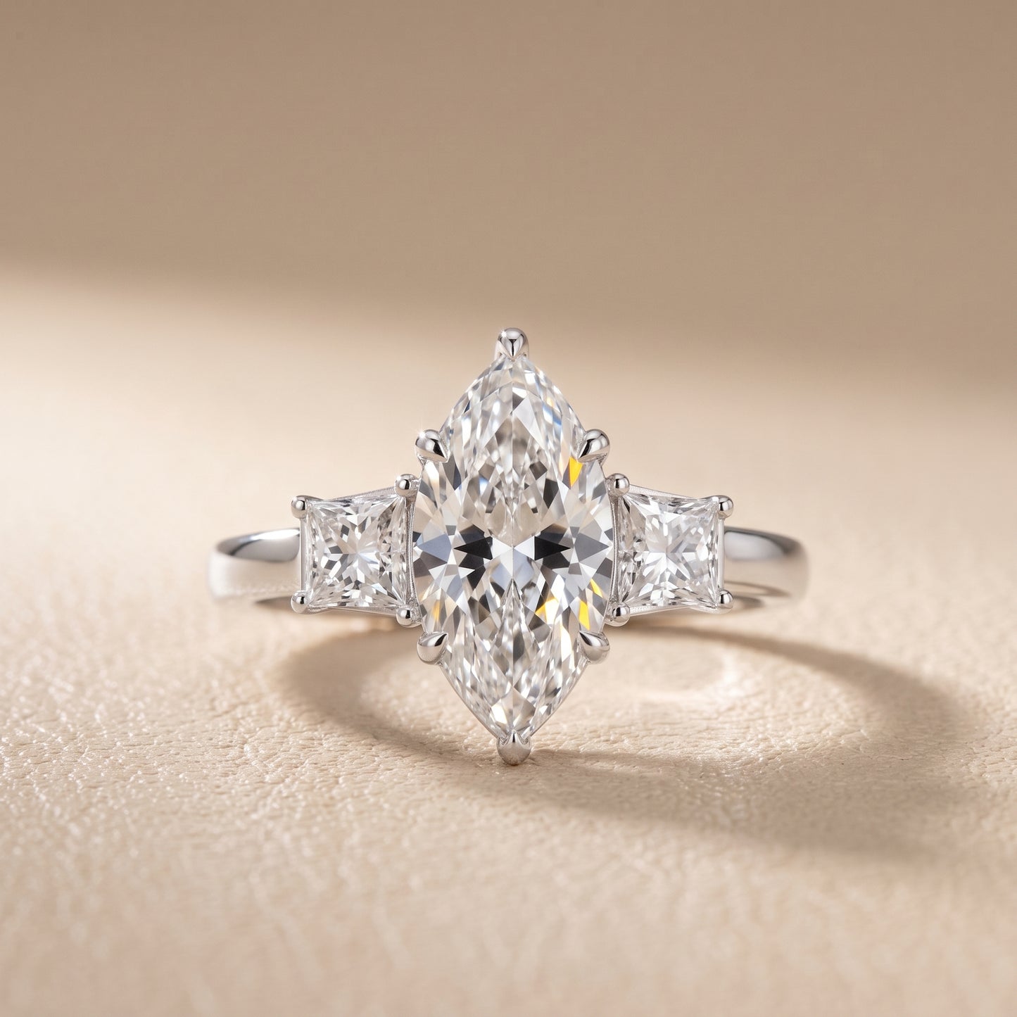 Selena Three-Stone Basket Marquise Diamond Ring in Silver - front.jpg