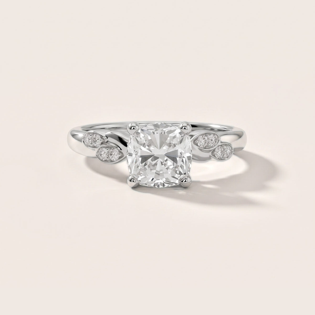 Robin Leaf Twist Cushion Diamond Engagement Ring in Silver - front.jpg