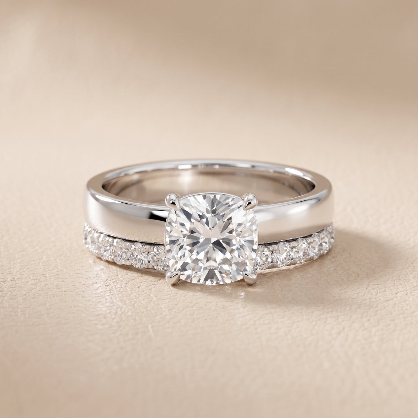 Veda Split Shank Pavé Cushion Diamond Engagement Ring in White Gold - front.jpg