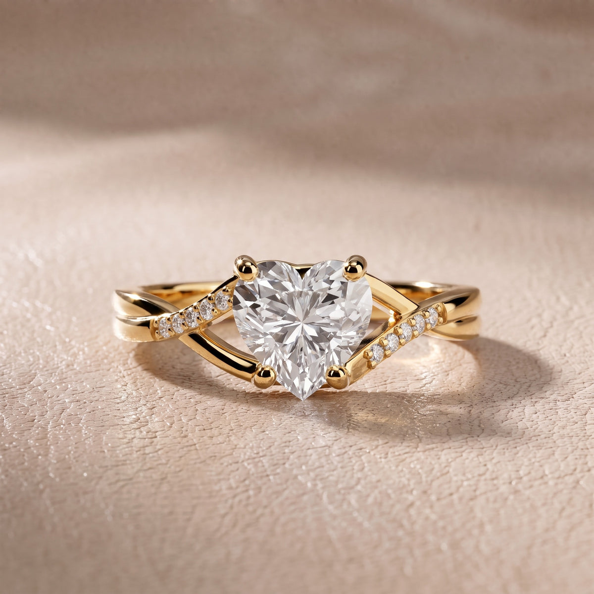 Veronica Twist Side Stone Heart Diamond Engagement Ring in Yellow Gold - front.jpg