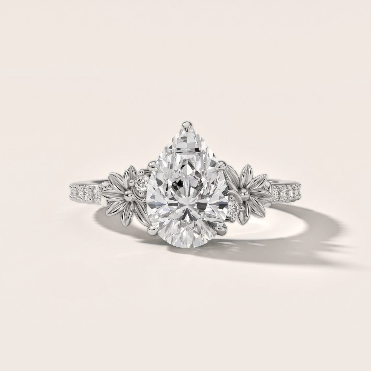 Leland Floral Pavé Pear Diamond Engagement Ring in Silver - front.jpg