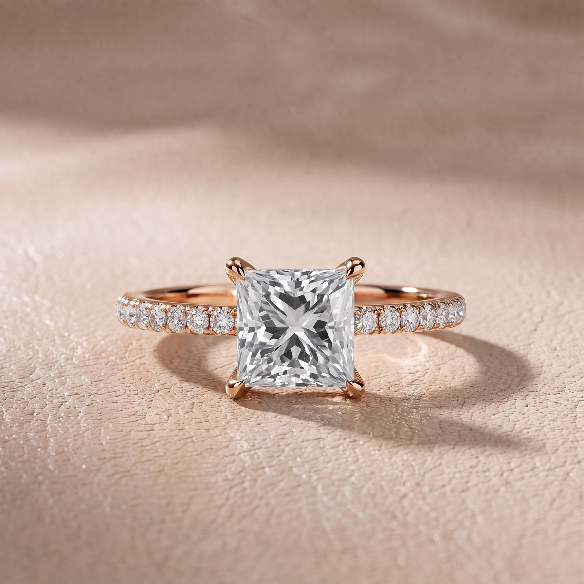Olivia Solitaire Pavé Princess Diamond Engagement Ring in Rose Gold - front.jpg