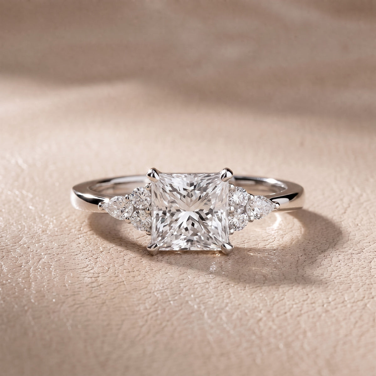 Amelia Three Stone Princess Diamond Engagement Ring in Platinum - front.jpg