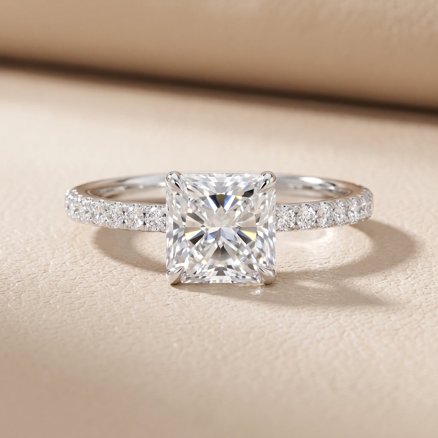 Ione Solitaire Pavé Radiant Diamond Engagement Ring in White Gold - front.jpg