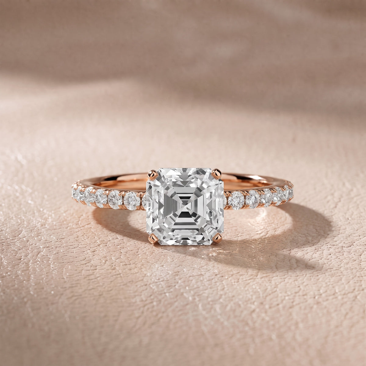 Juna French Pavé Solitaire Asscher Diamond Engagement Ring in Rose Gold - front.jpg