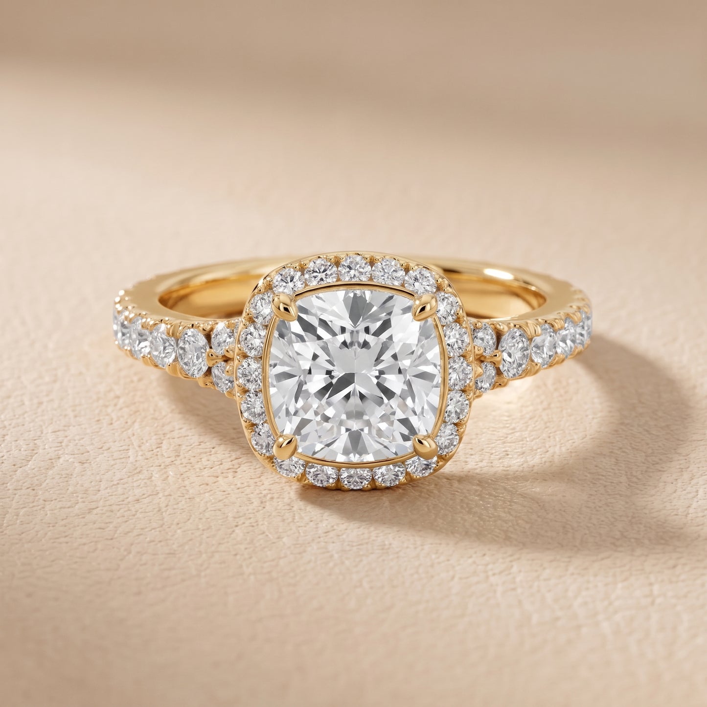 Bella Halo Pavé Cushion Diamond Engagement Ring in Yellow Gold - front.jpg