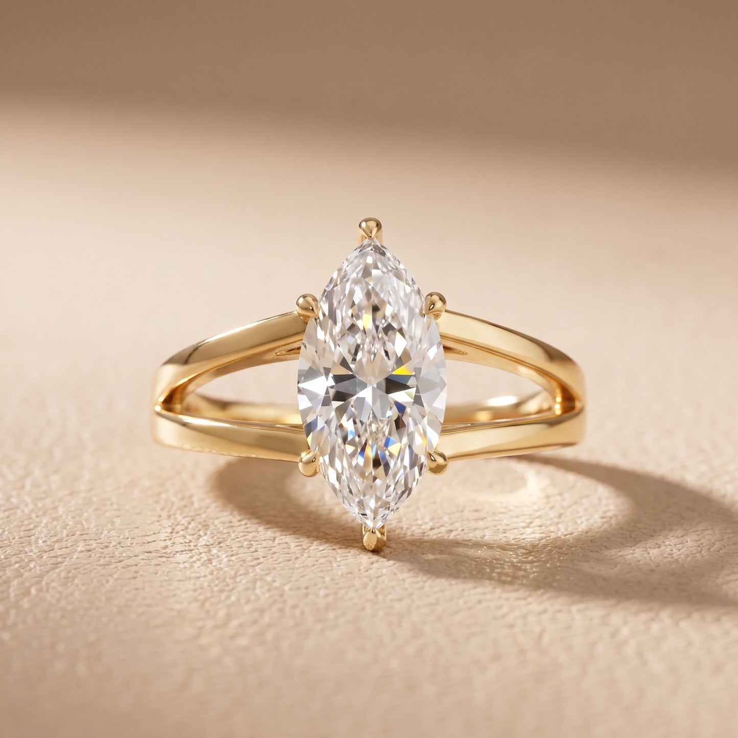 Giselle Solitaire Split Shank Marquise Diamond Engagement Ring in Yellow Gold - front.jpg