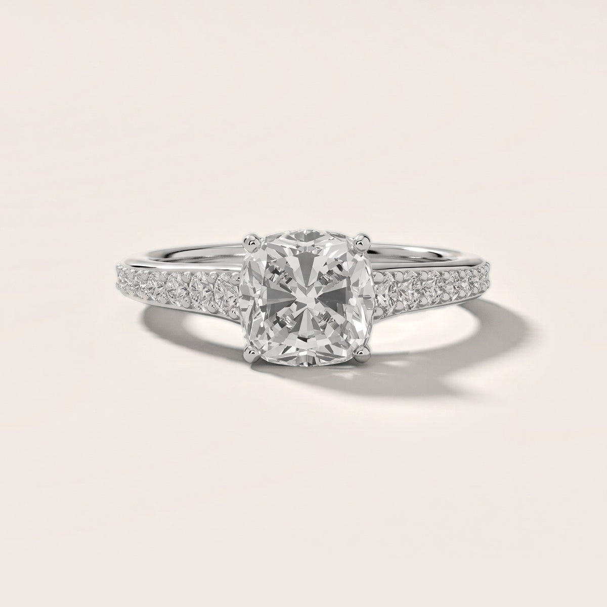 Linda Graduated Pavé Cushion Diamond Engagement Ring in Platinum - front.jpg