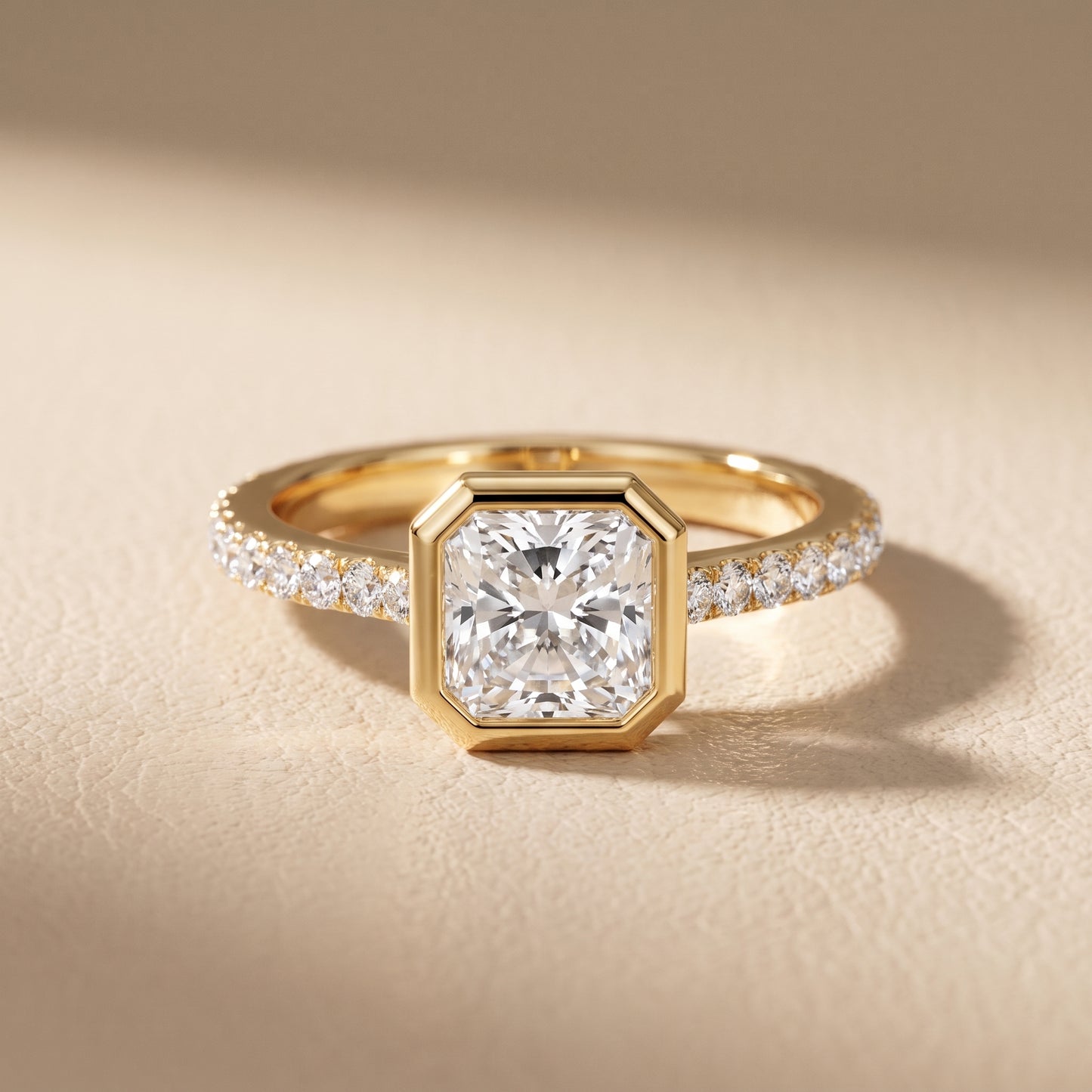 Cora Bezel Pavé Radiant Diamond Ring in Yellow Gold - front.jpg