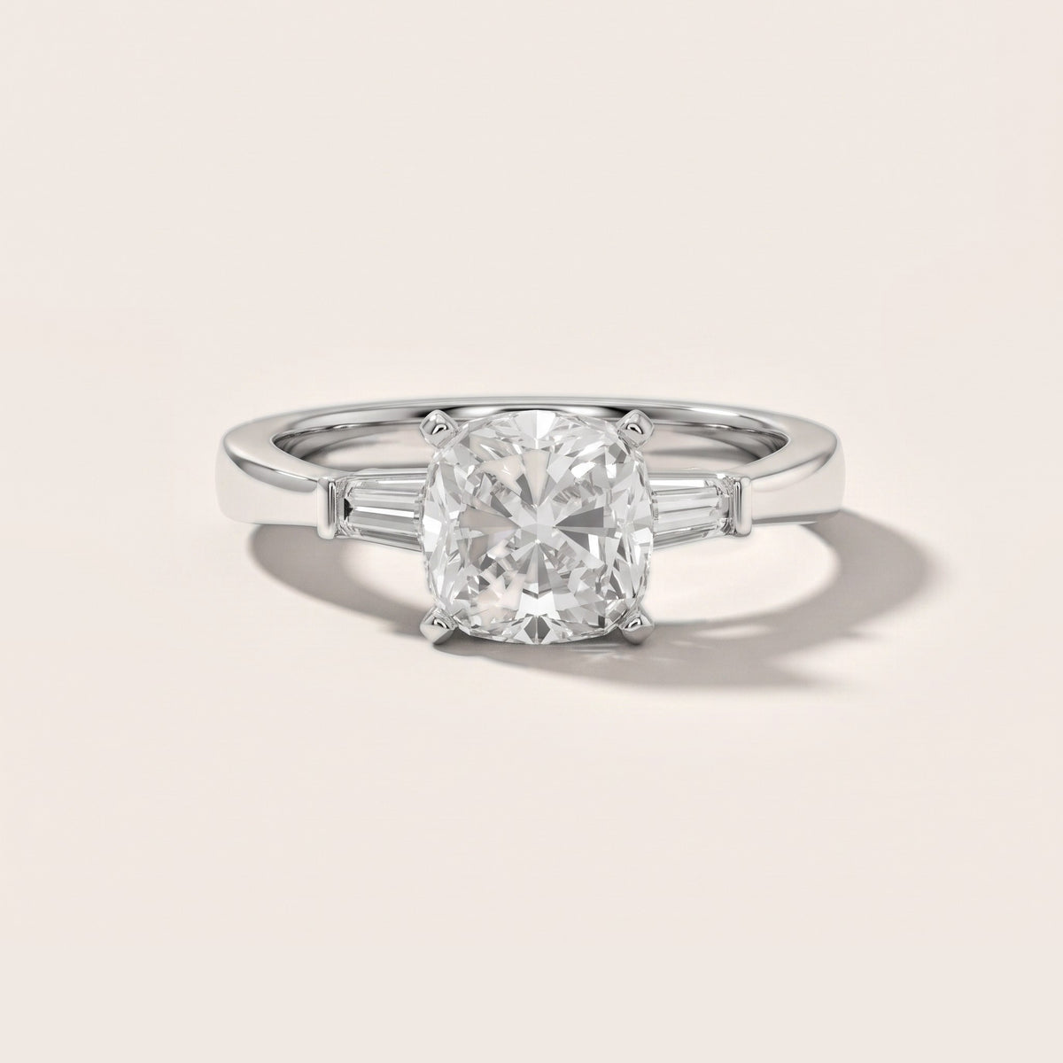 Jacinta Baguette Three-Stone Cushion Diamond Engagement Ring in Silver - front.jpg