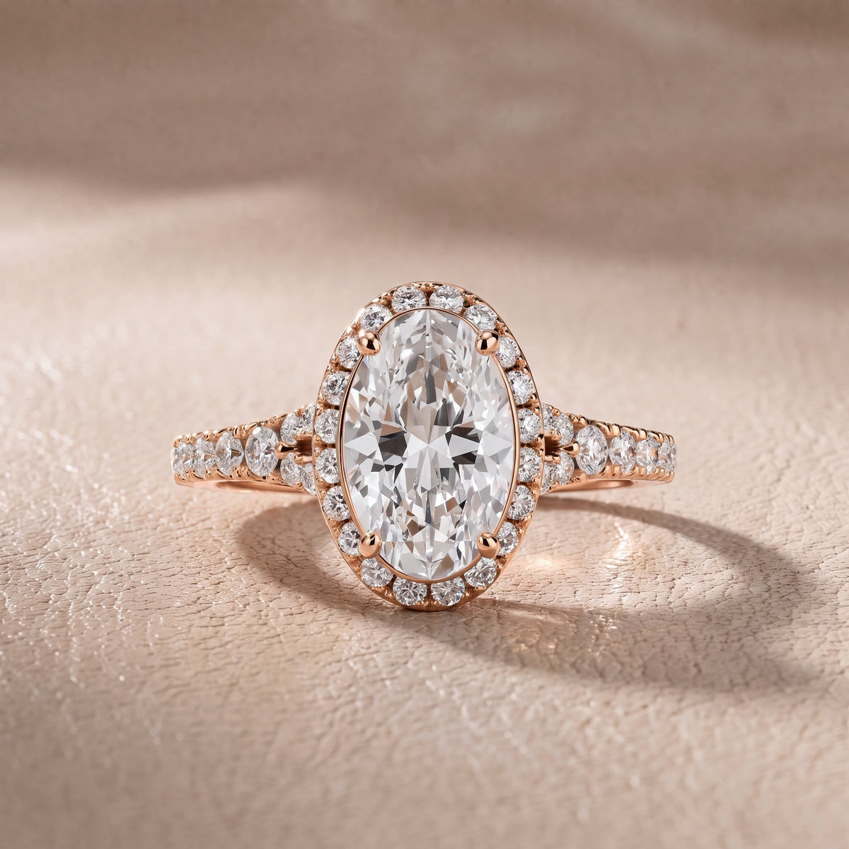 Bella Halo Pavé Oval Diamond Engagement Ring in Rose Gold - front.jpg