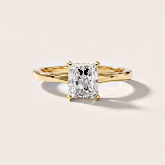 Matilda Cathedral Solitaire Radiant Diamond Engagement Ring in Yellow Gold