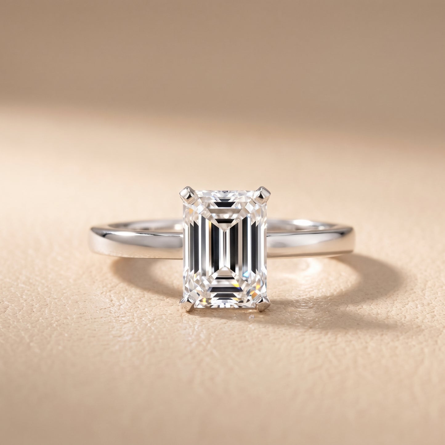 Liana Solitaire Claw Prong Emerald Diamond Engagement Ring in Silver - front.jpg