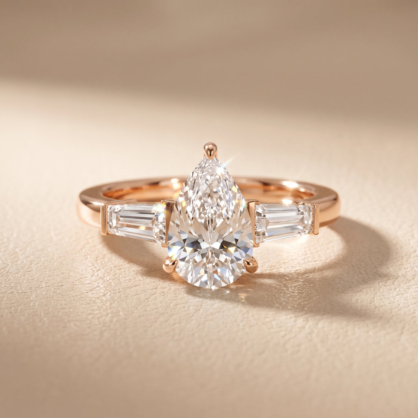 Zelda Tapered Baguette Pear Diamond Engagement Ring in Rose Gold - front.jpg