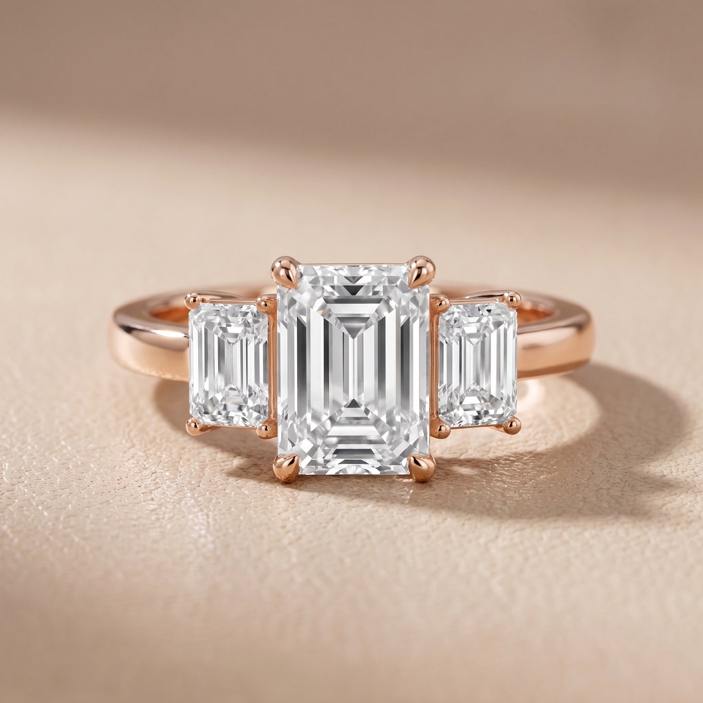 Zoe Three-Stone Emerald Diamond Ring in Rose Gold - front.jpg