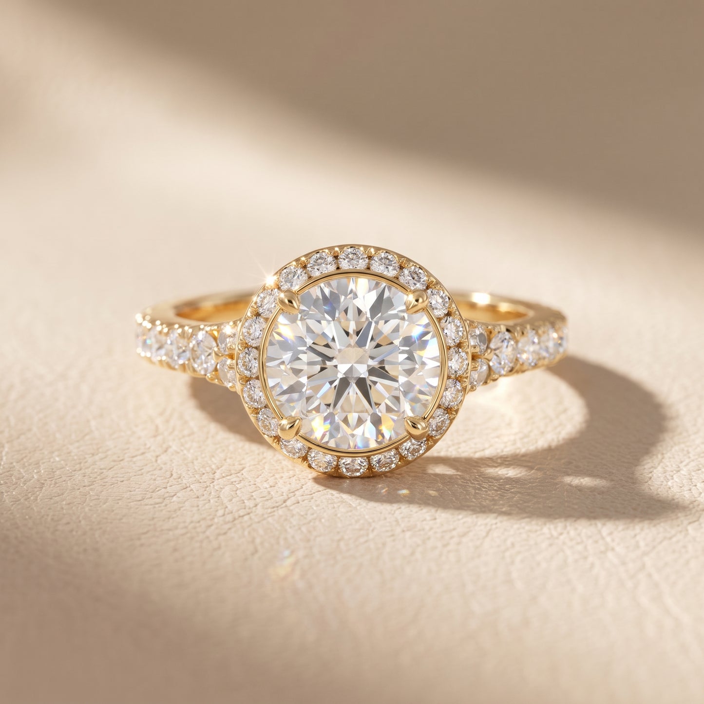 Bella Halo Pavé Round Diamond Engagement Ring in Yellow Gold - front.jpg