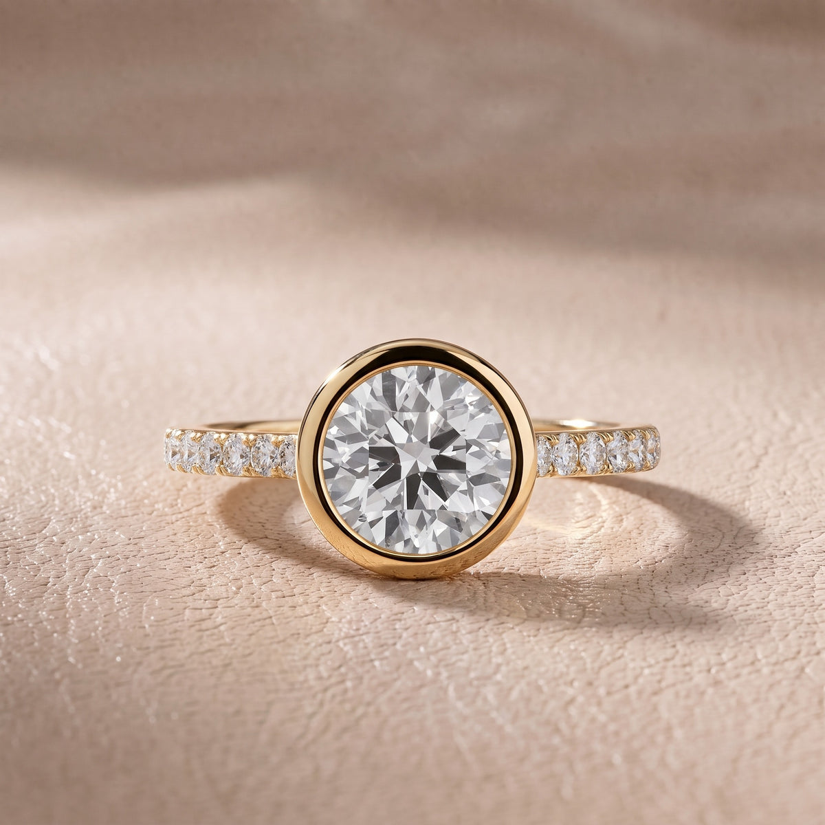 Cora Bezel Pavé Round Diamond Engagement Ring in Yellow Gold - front.jpg