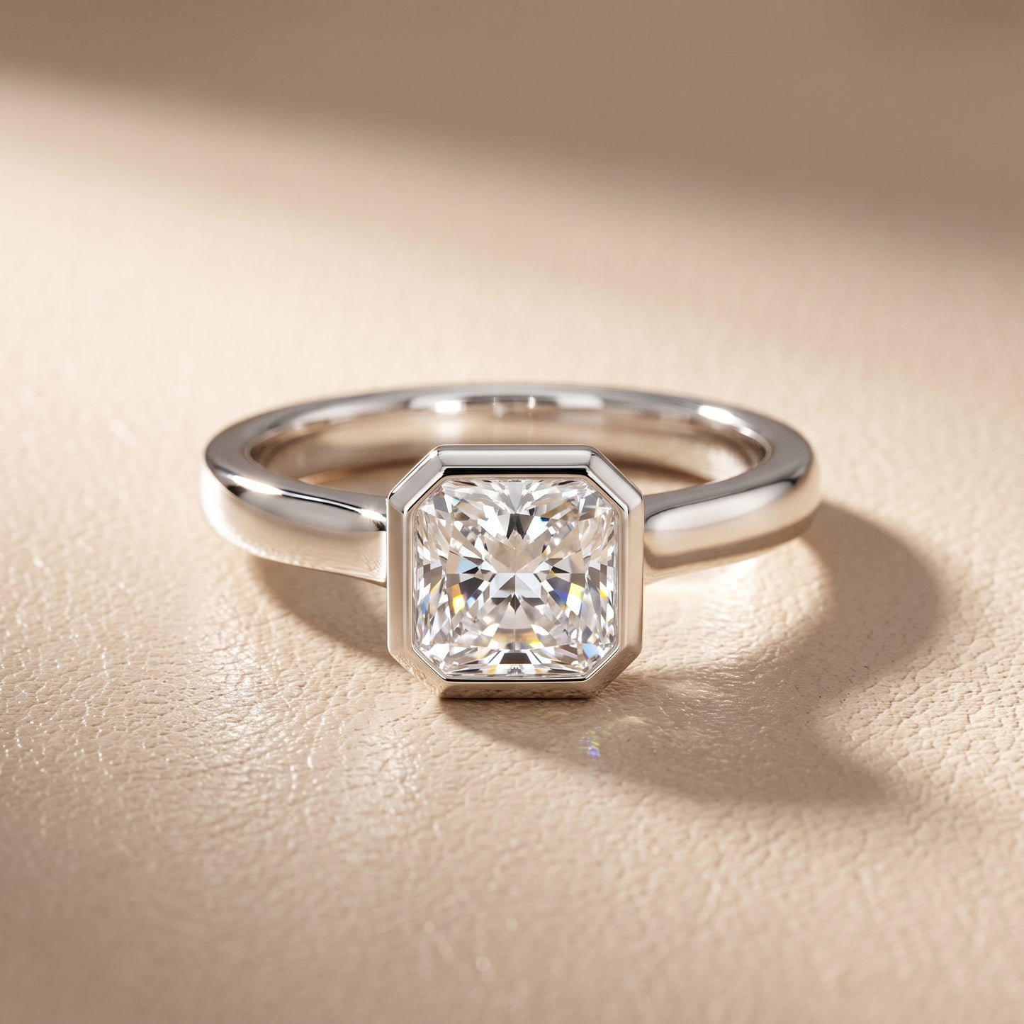 Jolie Bezel Solitaire Radiant Diamond Engagement Ring in Silver - front.jpg