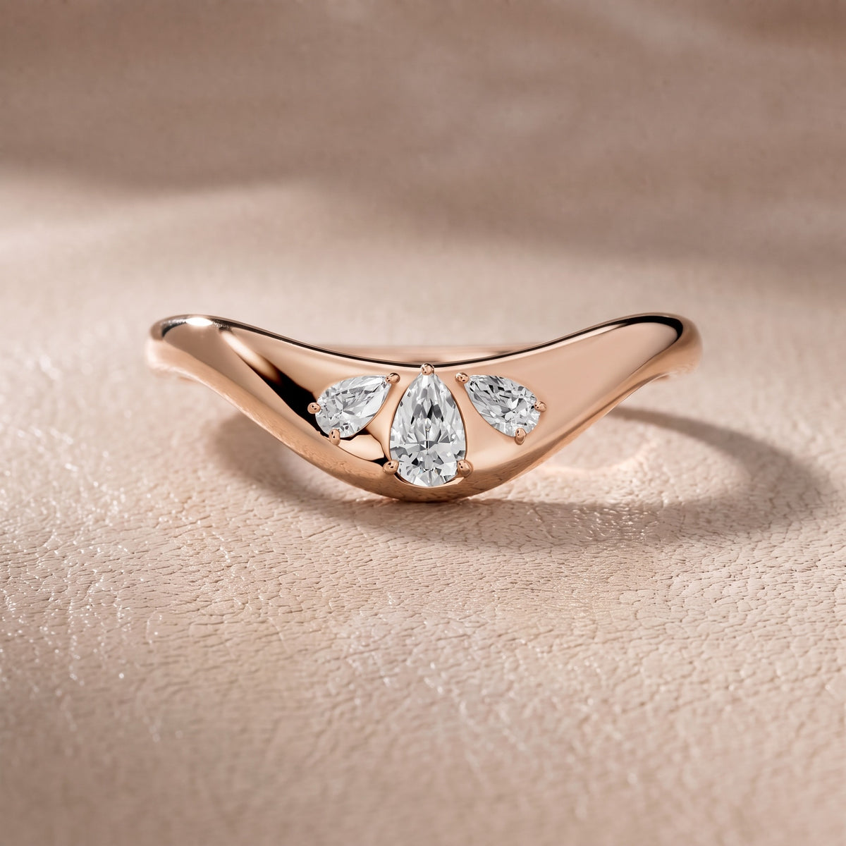 Beatrice Curved Contour Pear Diamond Wedding Band in Rose Gold - front.jpg