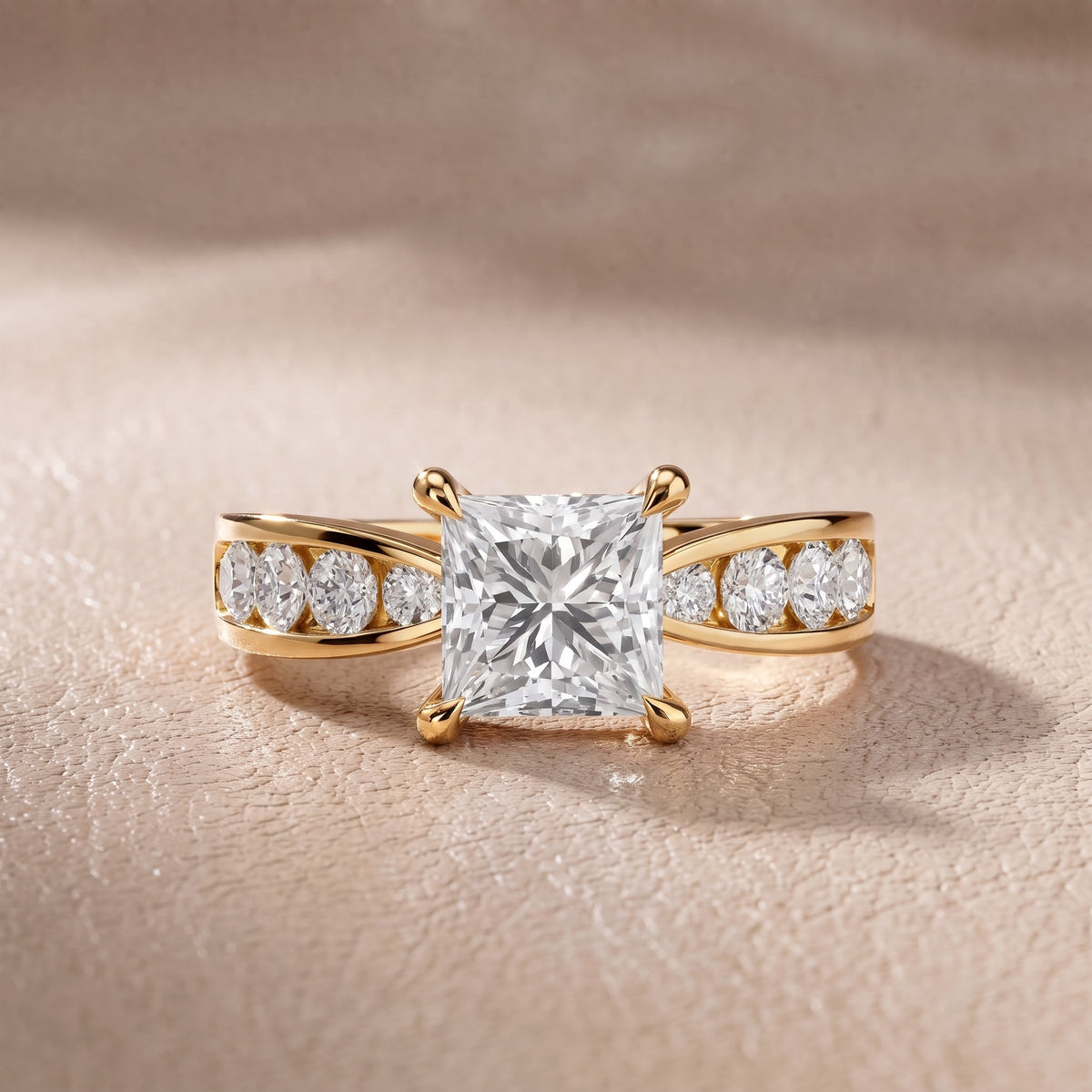 Rosalie Channel Set Sidestone Princess Diamond Engagement Ring in Yellow Gold - front.jpg