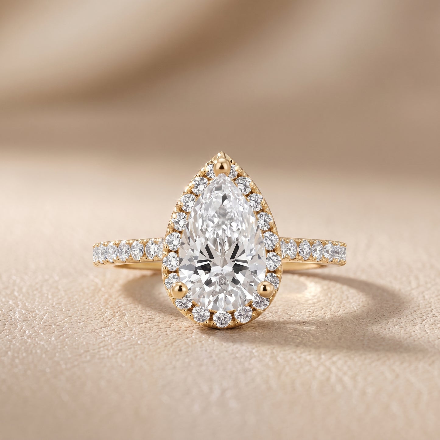 Sophie Halo Pavé Pear Diamond Ring in Yellow Gold - front.jpg