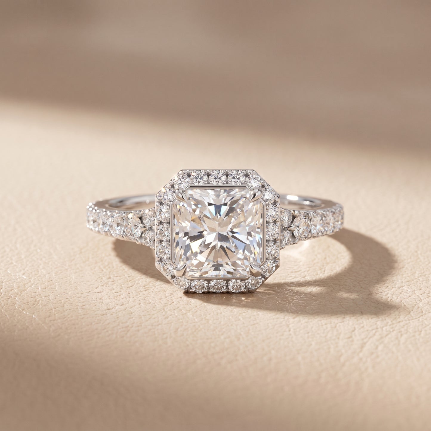 Bella Halo Pavé Radiant Diamond Engagement Ring in White Gold - front.jpg