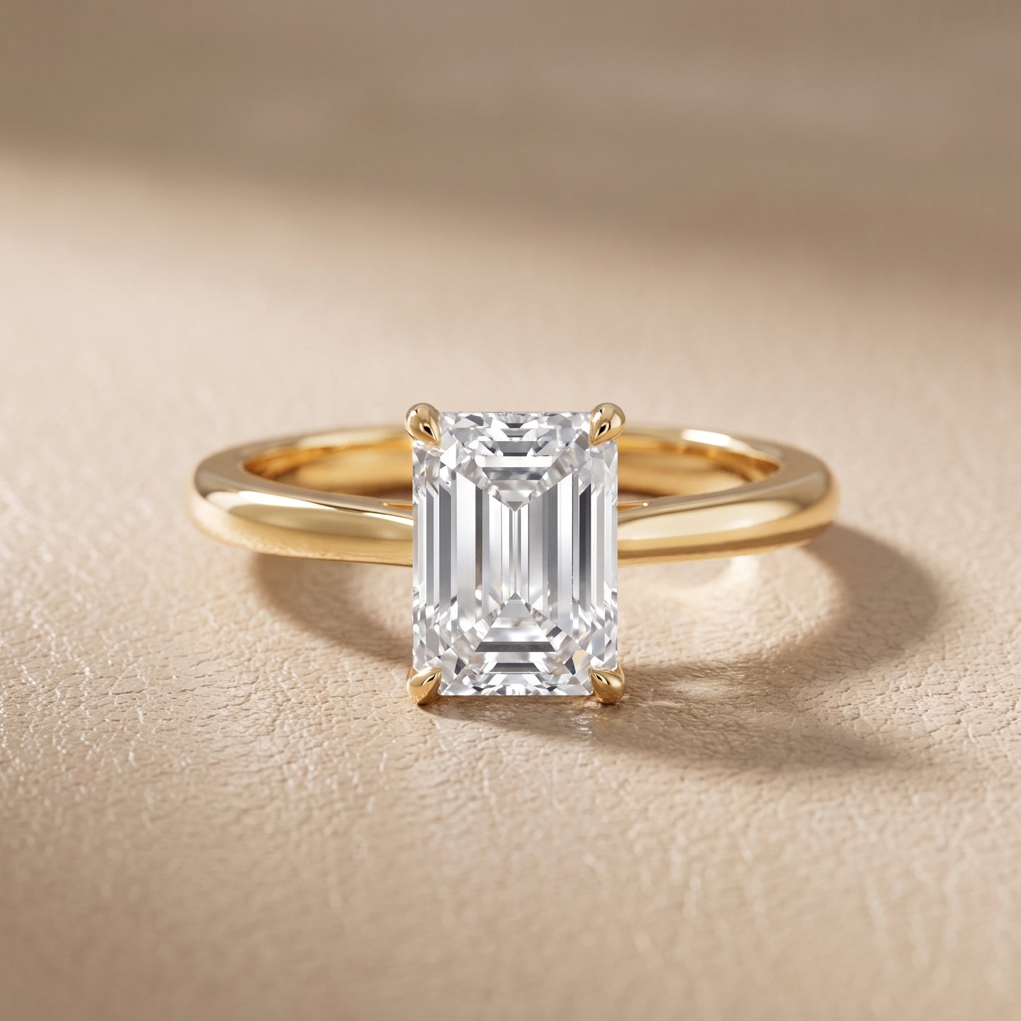 Kalia Knife Edge Solitaire Emerald Diamond Engagement Ring in Yellow Gold - front.jpg