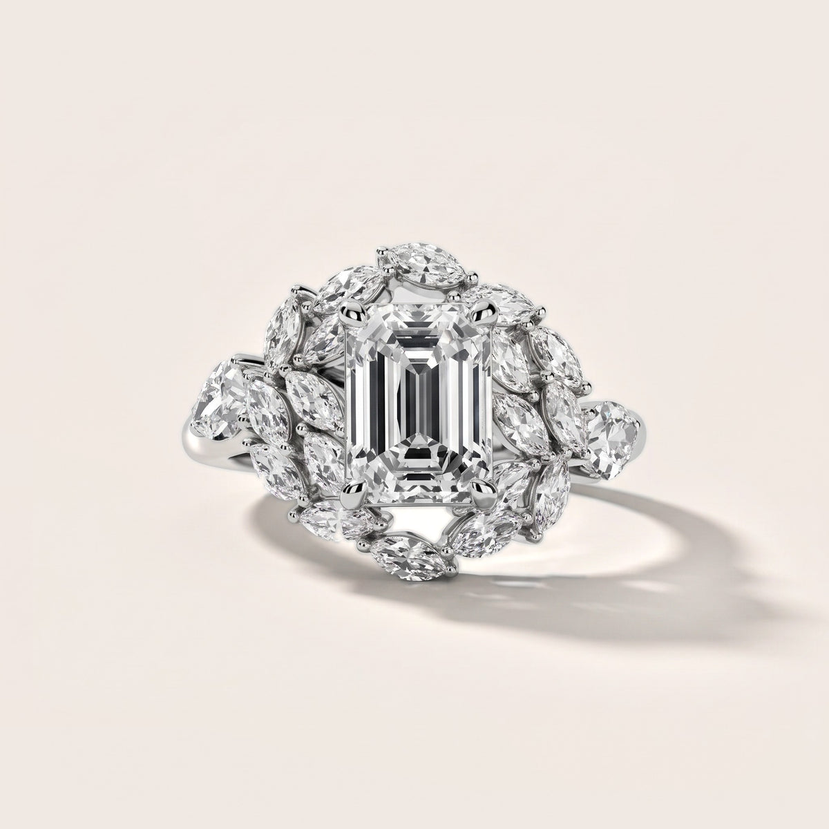 Liliana Leaf Cluster Emerald Diamond Engagement Ring in White Gold - front.jpg