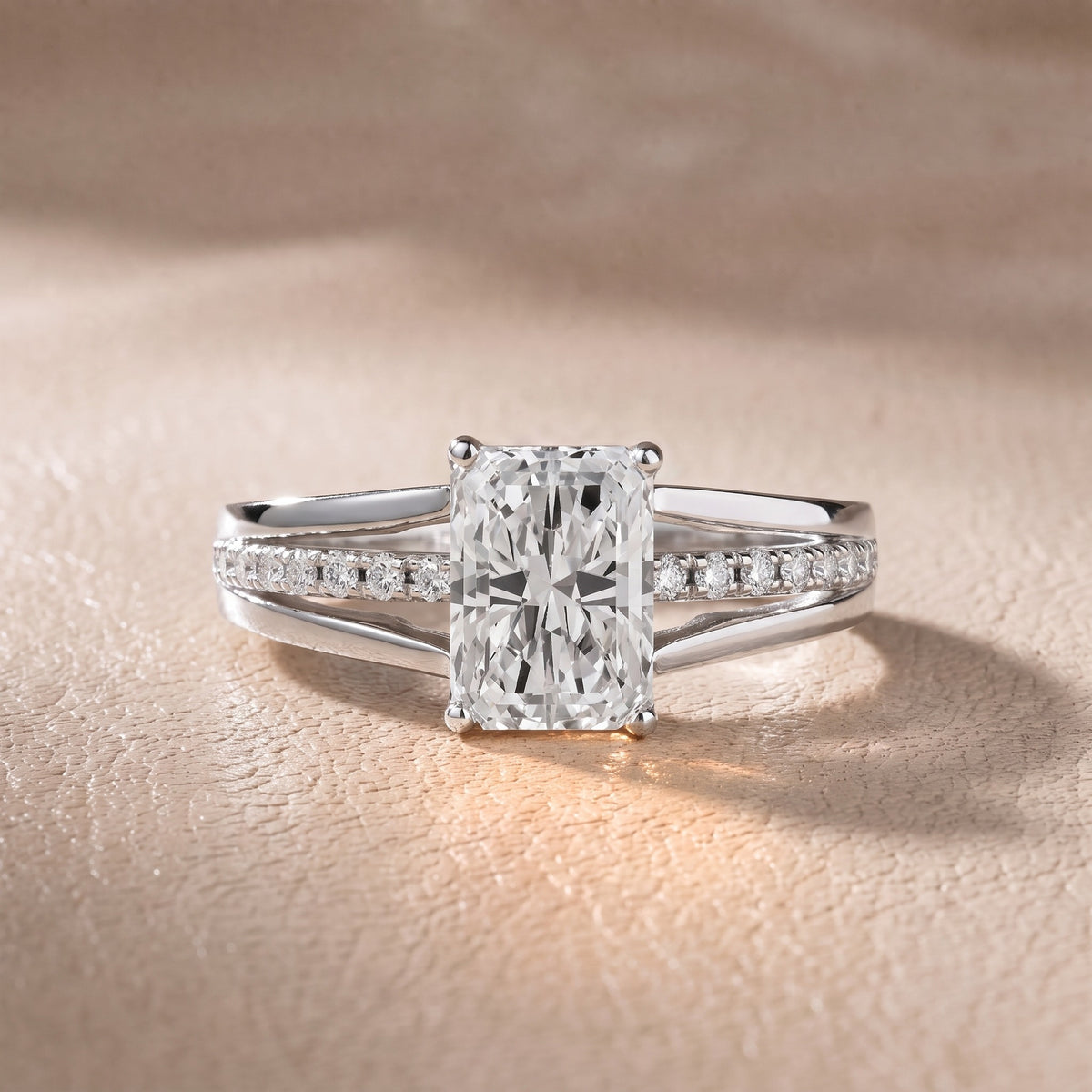 Serena Split Shank Pavé Emerald Diamond Engagement Ring in Silver - front.jpg