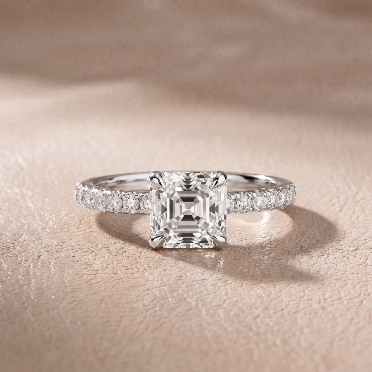 Maya Hidden Halo Pavé Asscher Diamond Engagement Ring in Silver - front.jpg